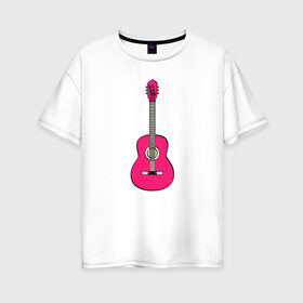 Женская футболка хлопок Oversize с принтом Розовая гитара в Петрозаводске, 100% хлопок | свободный крой, круглый ворот, спущенный рукав, длина до линии бедер
 | Тематика изображения на принте: girl | guitar | music | pink | pop | rock | артист | гитара | гитарист | гламур | девочкам | девушке | инструмент | клавиши | мелодия | музыка | музыкальные инструменты | музыкант | ноты | песни | подарок | поп | попса