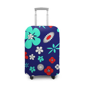 Чехол для чемодана 3D с принтом Lorri в Петрозаводске, 86% полиэфир, 14% спандекс | двустороннее нанесение принта, прорези для ручек и колес | blue | flowers | leaves | patterns | summer | texture | летний | листки | синий | текстура | узоры | цветы