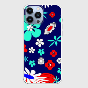 Чехол для iPhone 13 Pro Max с принтом Lorri в Петрозаводске,  |  | blue | flowers | leaves | patterns | summer | texture | летний | листки | синий | текстура | узоры | цветы