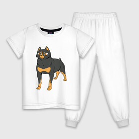 Детская пижама хлопок с принтом Кот Ротвейлер в Петрозаводске, 100% хлопок |  брюки и футболка прямого кроя, без карманов, на брюках мягкая резинка на поясе и по низу штанин
 | Тематика изображения на принте: cat | dog | doggy | dutch | funny | german | kitten | kitty | meow | pussy | pussycat | rottweiler | woof | гав | котенок | котик | котопес | кошка | мяу | немец | немецкая | овчарка | песокот | пинчер | прикол | с головой кота | собака | соб