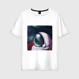 Женская футболка хлопок Oversize с принтом lone astronaut в Петрозаводске, 100% хлопок | свободный крой, круглый ворот, спущенный рукав, длина до линии бедер
 | astronaut | cosmos | space | universe | вселенная | исследования | космонавт | космос | марс | планеты | путешествия | ракета