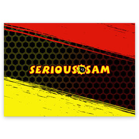 Поздравительная открытка с принтом SERIOUS SAM / Крутой Сэм в Петрозаводске, 100% бумага | плотность бумаги 280 г/м2, матовая, на обратной стороне линовка и место для марки
 | croteam | game | games | logo | sam | serious | бомба | бомбочка | игра | игры | крутой | лого | логотип | логотипы | серьезный | символ | символы | сэм