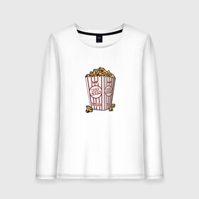 Женский лонгслив хлопок с принтом Попкорн в Петрозаводске, 100% хлопок |  | box | corn | drawing | movie | popcorn | кино | корн | коробка | попкорн | рисунок