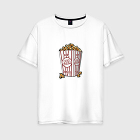Женская футболка хлопок Oversize с принтом Попкорн в Петрозаводске, 100% хлопок | свободный крой, круглый ворот, спущенный рукав, длина до линии бедер
 | box | corn | drawing | movie | popcorn | кино | корн | коробка | попкорн | рисунок