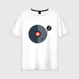 Женская футболка хлопок Oversize с принтом Винил в Петрозаводске, 100% хлопок | свободный крой, круглый ворот, спущенный рукав, длина до линии бедер
 | black | disc | gramophone | record | record player | retro | vinyl | винил | диск | патефон | пластинка | проигрыватель | ретро | чёрная