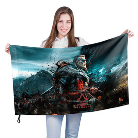 Флаг 3D с принтом Valhalla в Петрозаводске, 100% полиэстер | плотность ткани — 95 г/м2, размер — 67 х 109 см. Принт наносится с одной стороны | ubisoft | valhalla | асасин | асасси крид | ассасин | вальгала | вальхала | юбисофт