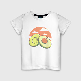 Детская футболка хлопок с принтом Avocado в Петрозаводске, 100% хлопок | круглый вырез горловины, полуприлегающий силуэт, длина до линии бедер | avocado | avokado | kawai | kawaii | авакадо | авокадо | каваи | кавай | кавайи | кавайный | милые создания | мимими | мимишный | облака | облако | овокадо | персея | растения | рисунок | фрукт | фрукты