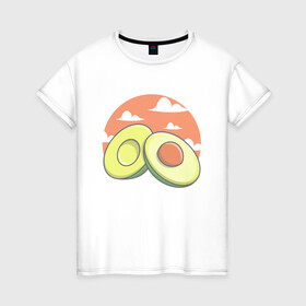 Женская футболка хлопок с принтом Avocado в Петрозаводске, 100% хлопок | прямой крой, круглый вырез горловины, длина до линии бедер, слегка спущенное плечо | avocado | avokado | kawai | kawaii | авакадо | авокадо | каваи | кавай | кавайи | кавайный | милые создания | мимими | мимишный | облака | облако | овокадо | персея | растения | рисунок | фрукт | фрукты