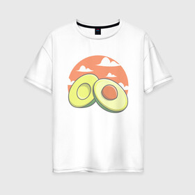 Женская футболка хлопок Oversize с принтом Avocado в Петрозаводске, 100% хлопок | свободный крой, круглый ворот, спущенный рукав, длина до линии бедер
 | avocado | avokado | kawai | kawaii | авакадо | авокадо | каваи | кавай | кавайи | кавайный | милые создания | мимими | мимишный | облака | облако | овокадо | персея | растения | рисунок | фрукт | фрукты