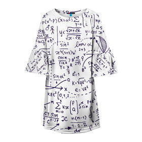 Детское платье 3D с принтом Формулы в Петрозаводске, 100% полиэстер | прямой силуэт, чуть расширенный к низу. Круглая горловина, на рукавах — воланы | Тематика изображения на принте: алгебра | математика | математические формулы | наука | научные формулы | формулы