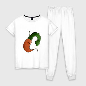 Женская пижама хлопок с принтом Грустная морковка в Петрозаводске, 100% хлопок | брюки и футболка прямого кроя, без карманов, на брюках мягкая резинка на поясе и по низу штанин | грусть | еда | морковка | эмоции