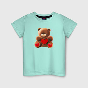 Детская футболка хлопок с принтом Медвежонок с сердечком в Петрозаводске, 100% хлопок | круглый вырез горловины, полуприлегающий силуэт, длина до линии бедер | love is | teddy bear | valentines day | бабушка | валентинка | влюбленные | девушке | жена | лучшая | любимая | люблю | любовь | мама | медведь | медвежата | молодожены | подарок | романтика | свадебные | свадьба