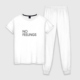 Женская пижама хлопок с принтом No Feelings в Петрозаводске, 100% хлопок | брюки и футболка прямого кроя, без карманов, на брюках мягкая резинка на поясе и по низу штанин | 