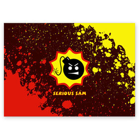 Поздравительная открытка с принтом SERIOUS SAM / Крутой Сэм в Петрозаводске, 100% бумага | плотность бумаги 280 г/м2, матовая, на обратной стороне линовка и место для марки
 | Тематика изображения на принте: croteam | game | games | logo | sam | serious | бомба | бомбочка | игра | игры | крутой | лого | логотип | логотипы | серьезный | символ | символы | сэм