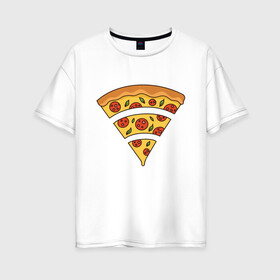 Женская футболка хлопок Oversize с принтом Wi Fi Pizza в Петрозаводске, 100% хлопок | свободный крой, круглый ворот, спущенный рукав, длина до линии бедер
 | 3g | 4g | 5g | art | cheese | food | i love | internet | pepperoni | singal | wifi | бистро | вай фай | жратва | иллюстрация | интернет | пепперони | пицца | пиццу | прикол | сигнал | сыр | сырная | сырный борт | уровень сигнала | фаст
