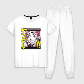 Женская пижама хлопок с принтом Yandere Girl в Петрозаводске, 100% хлопок | брюки и футболка прямого кроя, без карманов, на брюках мягкая резинка на поясе и по низу штанин | 