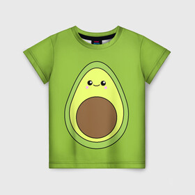 Детская футболка 3D с принтом Авокадо в Петрозаводске, 100% гипоаллергенный полиэфир | прямой крой, круглый вырез горловины, длина до линии бедер, чуть спущенное плечо, ткань немного тянется | avocado | авокадо | зеленый | милый | персонаж | фрукт