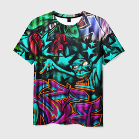 Мужская футболка 3D с принтом Граффити  в Петрозаводске, 100% полиэфир | прямой крой, круглый вырез горловины, длина до линии бедер | art | graffiti | neon | streetart | абстракция | арт | граффити | искусство | неон | неоновый арт | стритарт