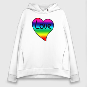 Женское худи Oversize хлопок с принтом Rainbow Love в Петрозаводске, френч-терри — 70% хлопок, 30% полиэстер. Мягкий теплый начес внутри —100% хлопок | боковые карманы, эластичные манжеты и нижняя кромка, капюшон на магнитной кнопке | heart | love is | love you | valentines day | бабушка | валентинка | влюбленные | девушке | жена | лучшая | любимая | люблю | любовь | мама | молодожены | подарок | радуга | радужный | романтика | свадебные | свадьба