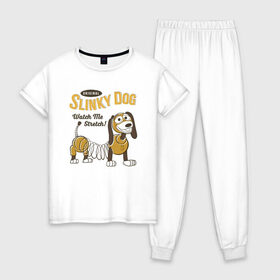 Женская пижама хлопок с принтом Slinky Dog в Петрозаводске, 100% хлопок | брюки и футболка прямого кроя, без карманов, на брюках мягкая резинка на поясе и по низу штанин | disney | pixar | slinky dog | toy story | vdkimel | дисней | история игрушек | пиксар