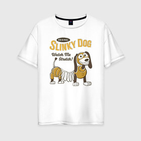 Женская футболка хлопок Oversize с принтом Slinky Dog в Петрозаводске, 100% хлопок | свободный крой, круглый ворот, спущенный рукав, длина до линии бедер
 | disney | pixar | slinky dog | toy story | vdkimel | дисней | история игрушек | пиксар