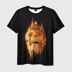 Мужская футболка 3D с принтом Golden Skull в Петрозаводске, 100% полиэфир | прямой крой, круглый вырез горловины, длина до линии бедер | cool | cyborg | decoration | fashion | fear | ghost | haloween | head | horror | robot | skeleton | skull | technology | голова | киборг | круто | мода | призрак | робот | скелет | технологии | ужас | украшение | хеллоуин | череп