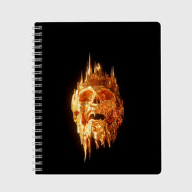 Тетрадь с принтом Golden Skull в Петрозаводске, 100% бумага | 48 листов, плотность листов — 60 г/м2, плотность картонной обложки — 250 г/м2. Листы скреплены сбоку удобной пружинной спиралью. Уголки страниц и обложки скругленные. Цвет линий — светло-серый
 | cool | cyborg | decoration | fashion | fear | ghost | haloween | head | horror | robot | skeleton | skull | technology | голова | киборг | круто | мода | призрак | робот | скелет | технологии | ужас | украшение | хеллоуин | череп