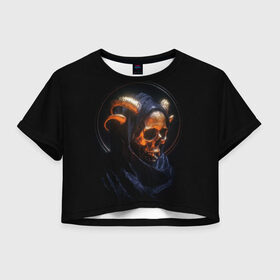 Женская футболка Crop-top 3D с принтом Golden skull | 1.1 в Петрозаводске, 100% полиэстер | круглая горловина, длина футболки до линии талии, рукава с отворотами | cool | cyborg | decoration | fashion | fear | ghost | halloween | head | horror | robot | skeleton | skull | technology | голова | киборг | круто | мода | призрак | робот | скелет | технологии | ужас | украшение | хеллоуин | череп