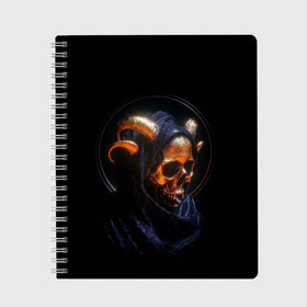 Тетрадь с принтом Golden skull | 1.1 в Петрозаводске, 100% бумага | 48 листов, плотность листов — 60 г/м2, плотность картонной обложки — 250 г/м2. Листы скреплены сбоку удобной пружинной спиралью. Уголки страниц и обложки скругленные. Цвет линий — светло-серый
 | Тематика изображения на принте: cool | cyborg | decoration | fashion | fear | ghost | halloween | head | horror | robot | skeleton | skull | technology | голова | киборг | круто | мода | призрак | робот | скелет | технологии | ужас | украшение | хеллоуин | череп