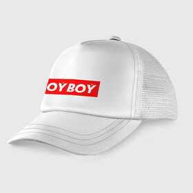 Детская кепка тракер с принтом oyboy в Петрозаводске, Козырек - 100% хлопок. Кепка - 100% полиэстер, Задняя часть - сетка | универсальный размер, пластиковая застёжка | казахи | ойбой | сабуров | чбд | что было дальше | щербаков | юмор