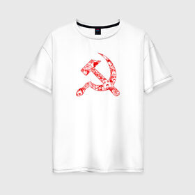 Женская футболка хлопок Oversize с принтом Аниме в Петрозаводске, 100% хлопок | свободный крой, круглый ворот, спущенный рукав, длина до линии бедер
 | ahegao | anime | аниме | ахегао | и | молот | серп