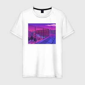 Мужская футболка хлопок с принтом NFRNS -такты в Петрозаводске, 100% хлопок | прямой крой, круглый вырез горловины, длина до линии бедер, слегка спущенное плечо. | графика | игра | компьютерная графика | неон | пейзаж | пиксели | пиксельный пейзаж | фиолетовый