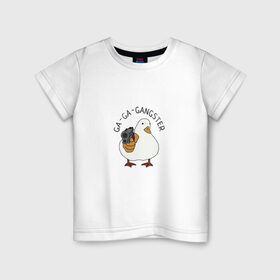 Детская футболка хлопок с принтом Ga-Ga-Gangster в Петрозаводске, 100% хлопок | круглый вырез горловины, полуприлегающий силуэт, длина до линии бедер | duck | бандит | гангстер | гусь | мафия | прикол | птица | утка | утка с пистолетом | юмор