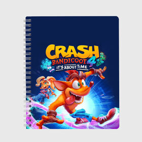 Тетрадь с принтом Crash Bandicoot в Петрозаводске, 100% бумага | 48 листов, плотность листов — 60 г/м2, плотность картонной обложки — 250 г/м2. Листы скреплены сбоку удобной пружинной спиралью. Уголки страниц и обложки скругленные. Цвет линий — светло-серый
 | aku aku | crash bandicoot | бандикут | игры | крэш бандикут