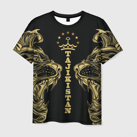 Мужская футболка 3D с принтом Таджикистан в Петрозаводске, 100% полиэфир | прямой крой, круглый вырез горловины, длина до линии бедер | Тематика изображения на принте: crown | golden | king | lion | republic | tajikistan | золотой | король | корона | лев | республика | таджикистан | царь
