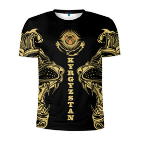 Мужская футболка 3D спортивная с принтом Киргизия в Петрозаводске, 100% полиэстер с улучшенными характеристиками | приталенный силуэт, круглая горловина, широкие плечи, сужается к линии бедра | eagle | islam | kyrgyzstan | lion | republic | sun | ислам | киргизия | кыргызстан | лев | орел | республика | солнце