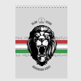 Скетчбук с принтом Таджикистан в Петрозаводске, 100% бумага
 | 48 листов, плотность листов — 100 г/м2, плотность картонной обложки — 250 г/м2. Листы скреплены сверху удобной пружинной спиралью | crown | flag | king | lion | republic | tajikistan | король | корона | лев | республика | таджикистан | флаг | царь