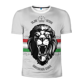 Мужская футболка 3D спортивная с принтом Таджикистан в Петрозаводске, 100% полиэстер с улучшенными характеристиками | приталенный силуэт, круглая горловина, широкие плечи, сужается к линии бедра | crown | flag | king | lion | republic | tajikistan | король | корона | лев | республика | таджикистан | флаг | царь