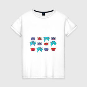Женская футболка хлопок с принтом Разноцветные персонажи в Петрозаводске, 100% хлопок | прямой крой, круглый вырез горловины, длина до линии бедер, слегка спущенное плечо | 