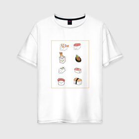Женская футболка хлопок Oversize с принтом NEON RETRO CITY в Петрозаводске, 100% хлопок | свободный крой, круглый ворот, спущенный рукав, длина до линии бедер
 | kawaii | sushi | еда | мило | суши