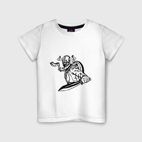 Детская футболка хлопок с принтом Viking в Петрозаводске, 100% хлопок | круглый вырез горловины, полуприлегающий силуэт, длина до линии бедер | black and white | viking | викинг | ч б | черно белое