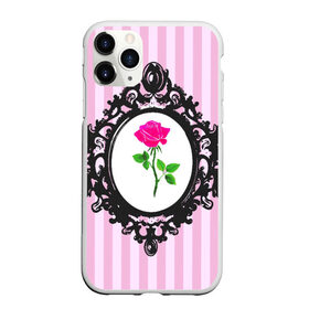 Чехол для iPhone 11 Pro Max матовый с принтом Роза в рамке в Петрозаводске, Силикон |  | классика | полоска | рамка | роза | розовый | черный