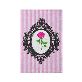 Обложка для паспорта матовая кожа с принтом Роза в рамке в Петрозаводске, натуральная матовая кожа | размер 19,3 х 13,7 см; прозрачные пластиковые крепления | классика | полоска | рамка | роза | розовый | черный