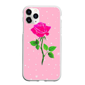 Чехол для iPhone 11 Pro Max матовый с принтом Роза на розовом в Петрозаводске, Силикон |  | женственно | красота | роза | розовый | снежинки | фуксия | цветок | шик