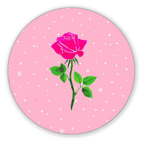 Коврик для мышки круглый с принтом Роза на розовом в Петрозаводске, резина и полиэстер | круглая форма, изображение наносится на всю лицевую часть | Тематика изображения на принте: женственно | красота | роза | розовый | снежинки | фуксия | цветок | шик