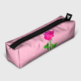 Пенал 3D с принтом Роза на розовом в Петрозаводске, 100% полиэстер | плотная ткань, застежка на молнии | Тематика изображения на принте: женственно | красота | роза | розовый | снежинки | фуксия | цветок | шик