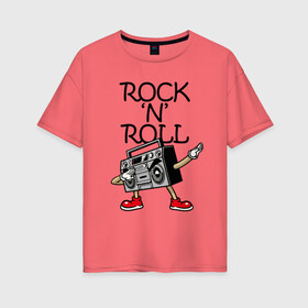 Женская футболка хлопок Oversize с принтом Rock n Roll в Петрозаводске, 100% хлопок | свободный крой, круглый ворот, спущенный рукав, длина до линии бедер
 | dab | hands | pose | recorder | rock | shoes | башмаки | бумбокс | магнитола | магнитофон | мафон | рок | руки