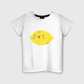 Детская футболка хлопок с принтом Лимончик в Петрозаводске, 100% хлопок | круглый вырез горловины, полуприлегающий силуэт, длина до линии бедер | Тематика изображения на принте: kawai | kawaii | lemon | mimi | еда | каваи | кавай | кавайи | кавайный | кавайный лимон | лимон | лимончик | милота | мимишный | фрукт