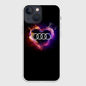 Чехол для iPhone 13 mini с принтом Audi в Петрозаводске,  |  | audi | audi в сердце | audi лого | audi марка | audi эмблема | love audi | ауди | ауди значок | ауди лого | ауди чб значок | ауди эмблема | горящее сердце | значок audi | лого автомобиля | логотип audi | логотип ауди