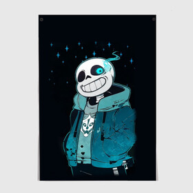 Постер с принтом UNDERTALE SANS в Петрозаводске, 100% бумага
 | бумага, плотность 150 мг. Матовая, но за счет высокого коэффициента гладкости имеет небольшой блеск и дает на свету блики, но в отличии от глянцевой бумаги не покрыта лаком | sans | undertale | андертале | андертейл | гтвукефду | игра | подземная история | подземная сказка | санс | ундертале